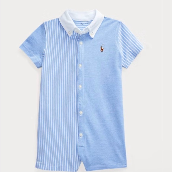 NEW Ralph Lauren Knit Cotton Oxford Fun Shortall - 6 months - Picture 1 of 5